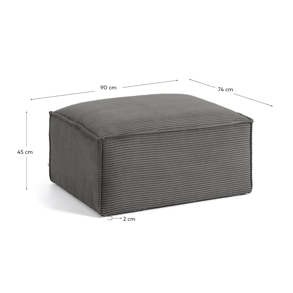 Blok footrest in grey wide seam corduroy, 90 x 70 cm