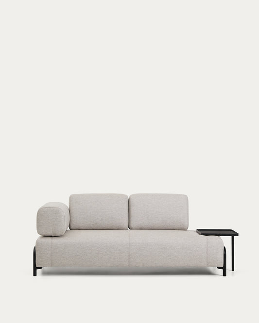 Compo 2-seater greige sofa with large tray table and black metal frame 200 cm FSC Mix Credit