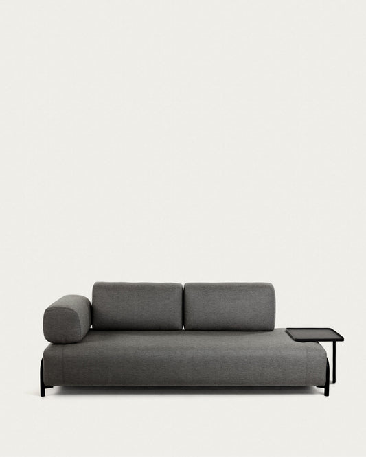 Compo 3 seater sofa with large tray in dark grey, 252 cm