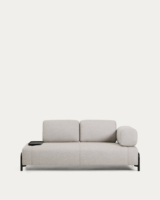 Compo 2-seater greige sofa with small tray table and black metal frame 200 cm FSC Mix Credit