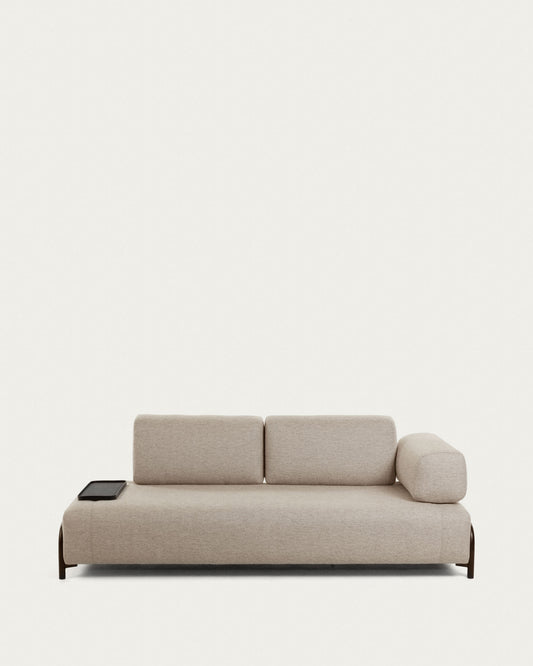 Compo 3 seater sofa with small tray in beige, 232 cm