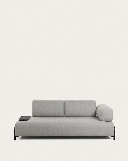 Compo 3 seater sofa with small tray in light grey, 232 cm