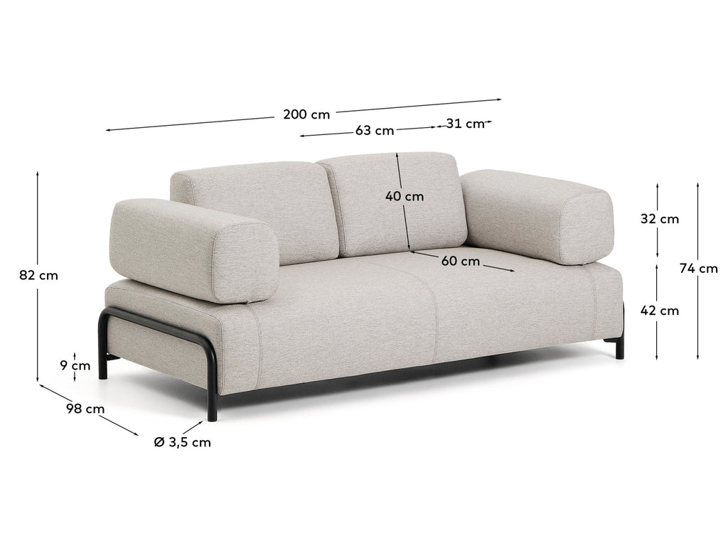 Compo 2-seater greige sofa with black metal frame 200 cm FSC Mix Credit