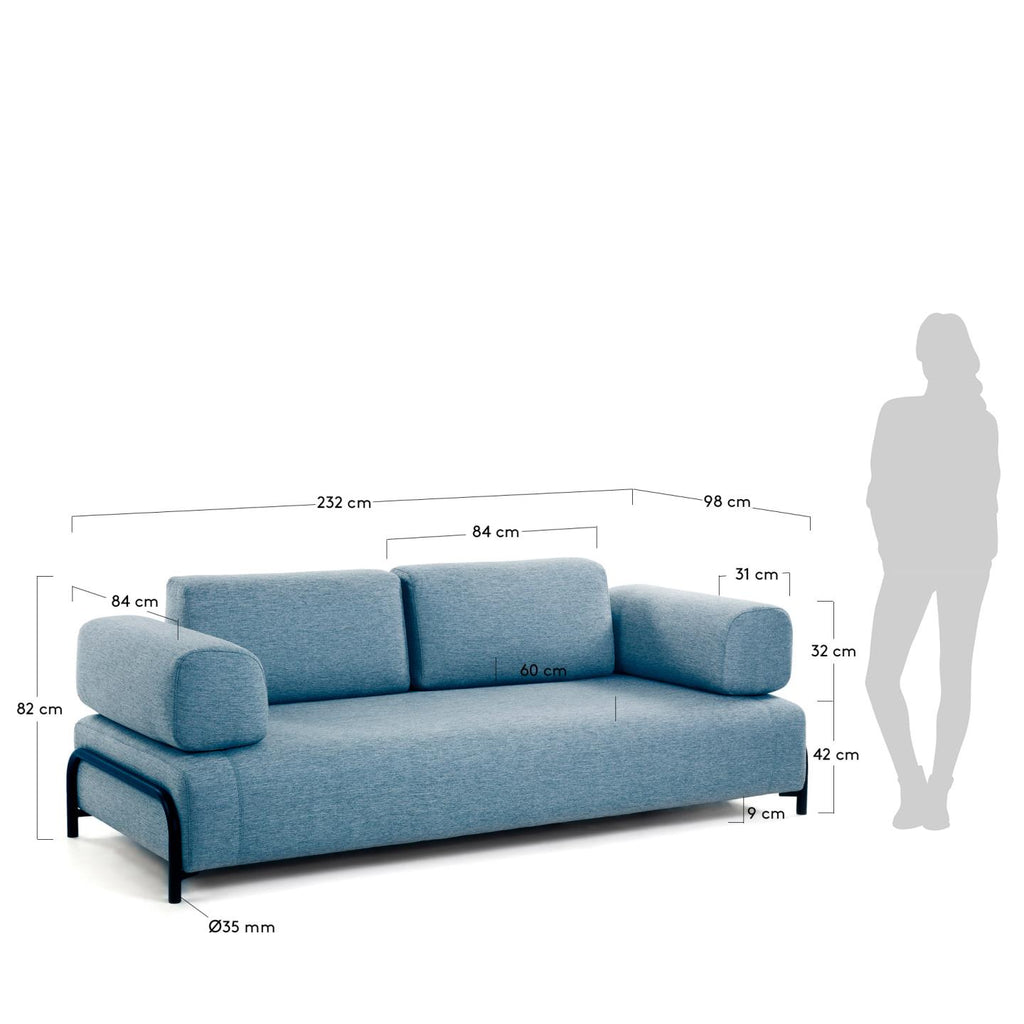Compo 3 seater sofa in blue, 232 cm