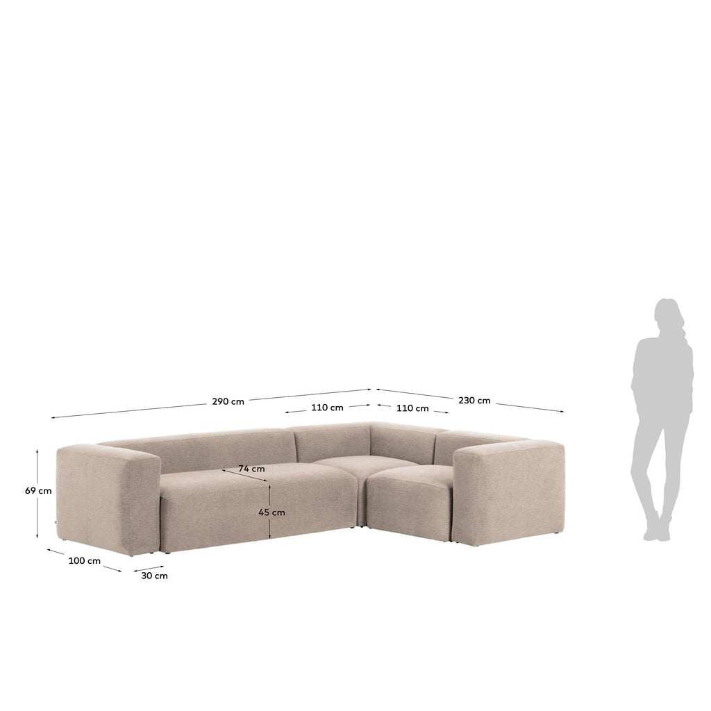 Blok 4 seater corner sofa in beige, 320 x 230 cm / 230 x 320 cm