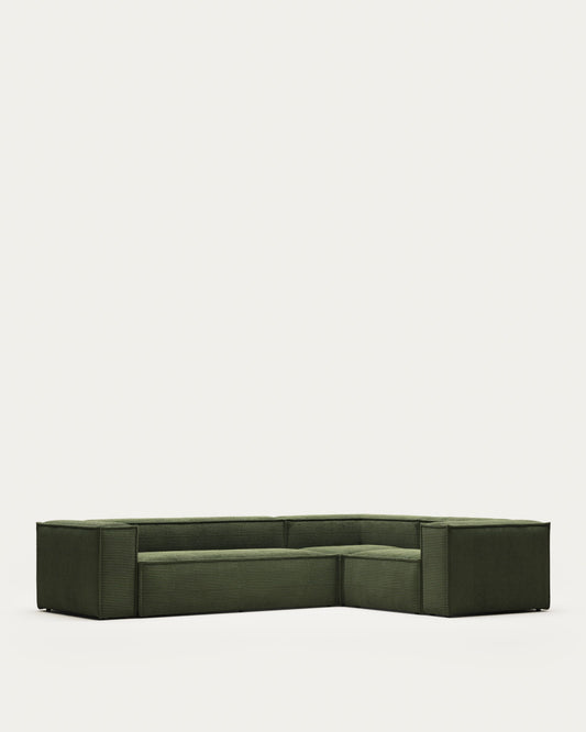 Blok 4 seater corner sofa in green corduroy, 320 x 230 cm / 230 x 320 cm