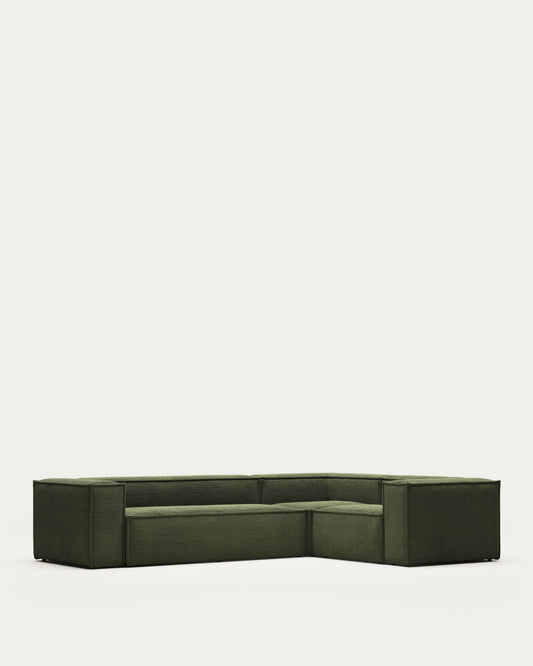 Blok 4 seater corner sofa in green corduroy, 320 x 230 cm / 230 x 320 cm FSC Mix Credit