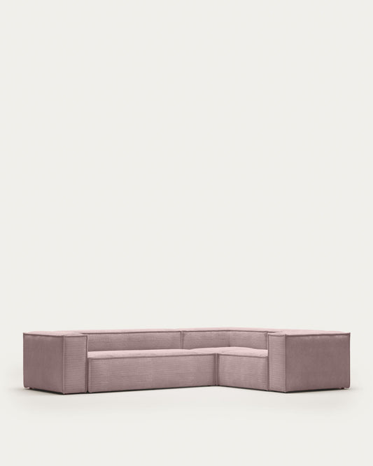 Blok 4 seater corner sofa in pink wide seam corduroy, 320 x 230 cm / 230 x 320 cm