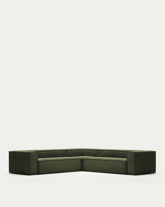 Blok 6 seater corner sofa in wide seam green corduroy, 320 x 320 cm