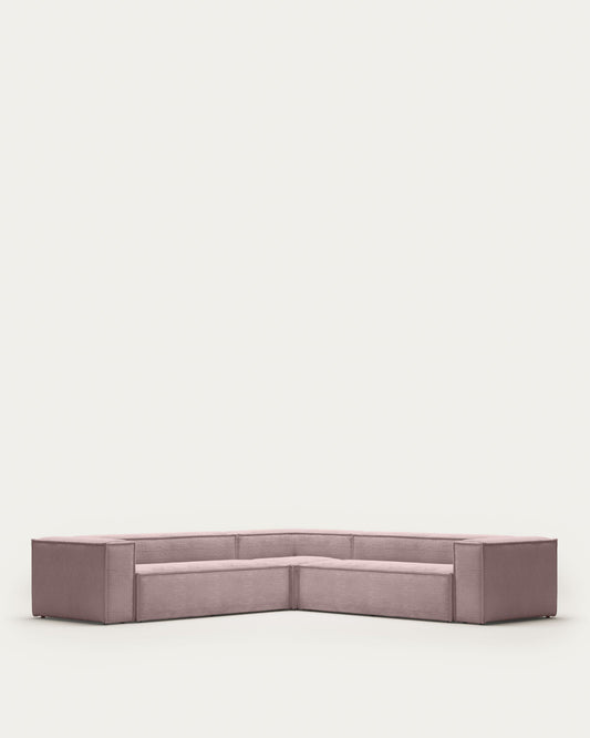 Blok 6 seater corner sofa in pink wide seam corduroy, 320 x 320 cm