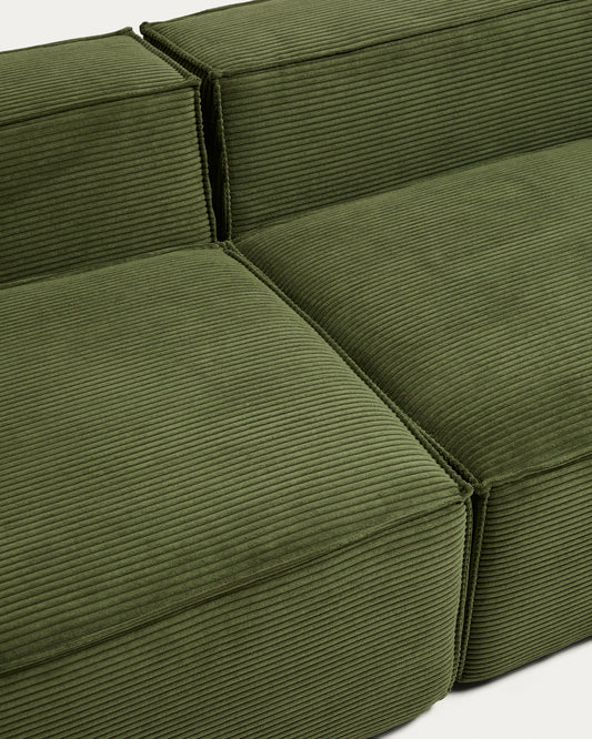 Blok 5-seater corner sofa with right terminal in green thick corduroy 320 x 255cm FSC Mix Credit