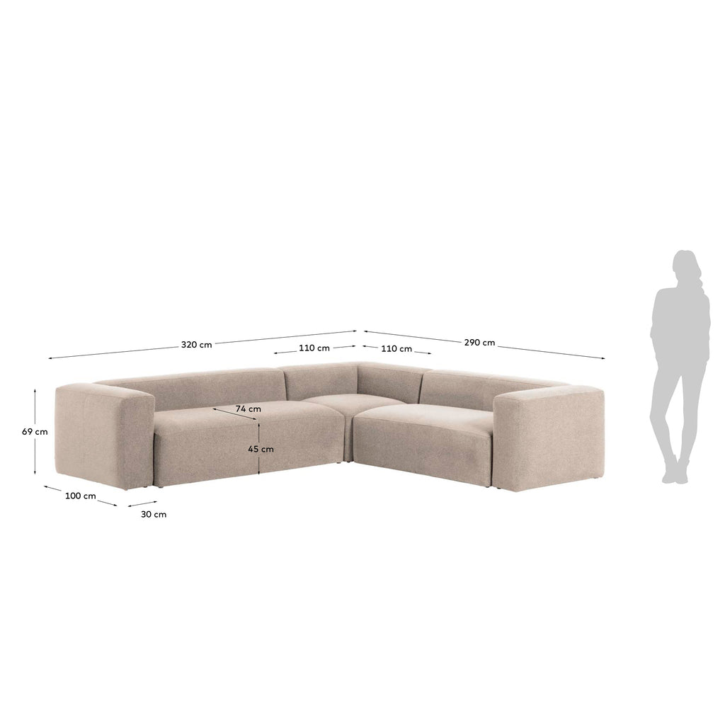 Blok beige chenille 5-seater corner sofa 320 x 290cm/290 x 320cm FSC Mix Credit