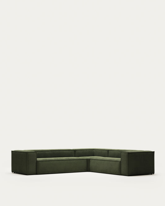 Blok green thick corduroy 5-seater corner sofa 320 x 290cm/290 x 320cm FSC Mix Credit