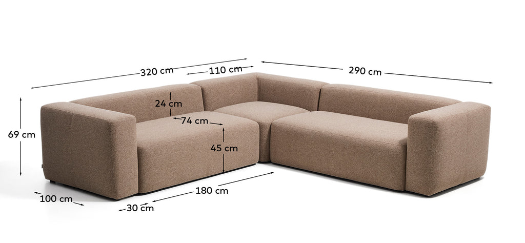 Blok brown chenille 5-seater corner sofa 320 x 290cm/290 x 320cm FSC Mix Credit
