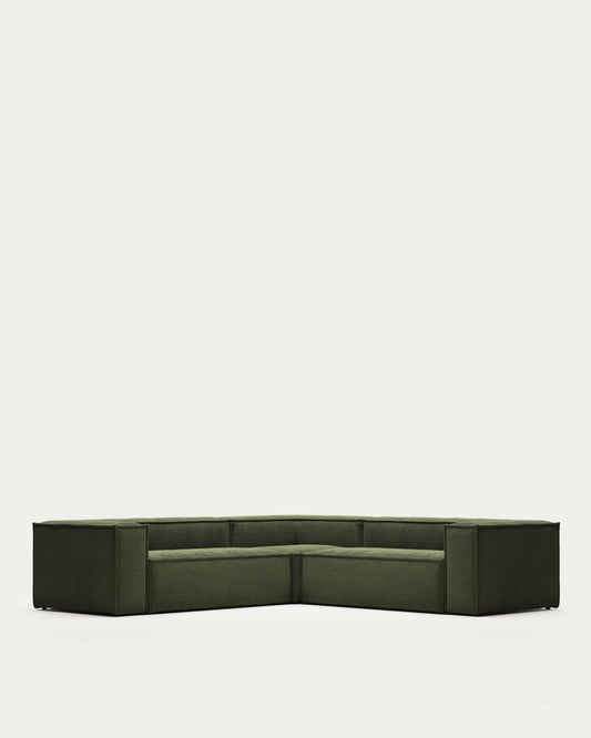 Blok 4 seater corner sofa in wide seam green corduroy, 290 x 290 cm