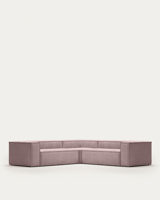 Blok 4 seater corner sofa in pink corduroy, 290 x 290 cm