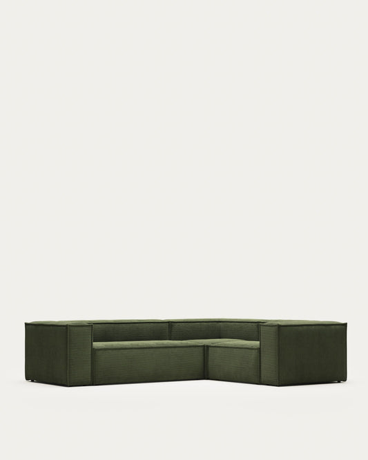 Blok 3 seater corner sofa in green wide seam corduroy, 290 x 230 cm / 230 cm 290 cm