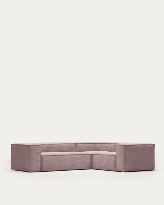 Blok 3 seater corner sofa in pink wide seam corduroy, 290 x 230 cm / 230 cm 290 cm