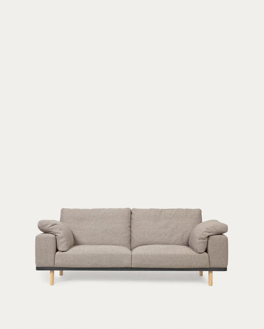 Noa 3 seater sofa with cushions in beige with natural finish legs, 230 cm