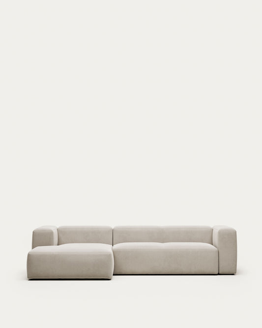 Blok 3-seater beige chenille left chaise longue sofa 300cm FSC Mix Credit