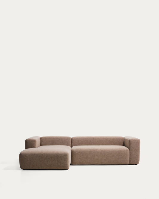Blok 3-seater sofa with left chaise longue in brown chenille 300cm FSC Mix Credit