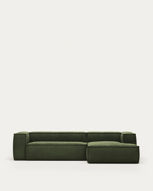 Blok 3 seater sofa with right side chaise longue in green wide seam corduroy, 300 cm