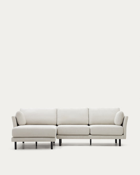Gilma 3 seater sofa w/ right/left-hand chaise longue, chenille pearl with black legs, 260 cm