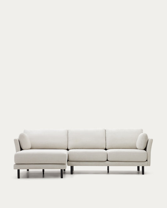 Gilma 3 seater sofa w/ right/left-hand chaise longue, chenille pearl with black legs, 260 cm