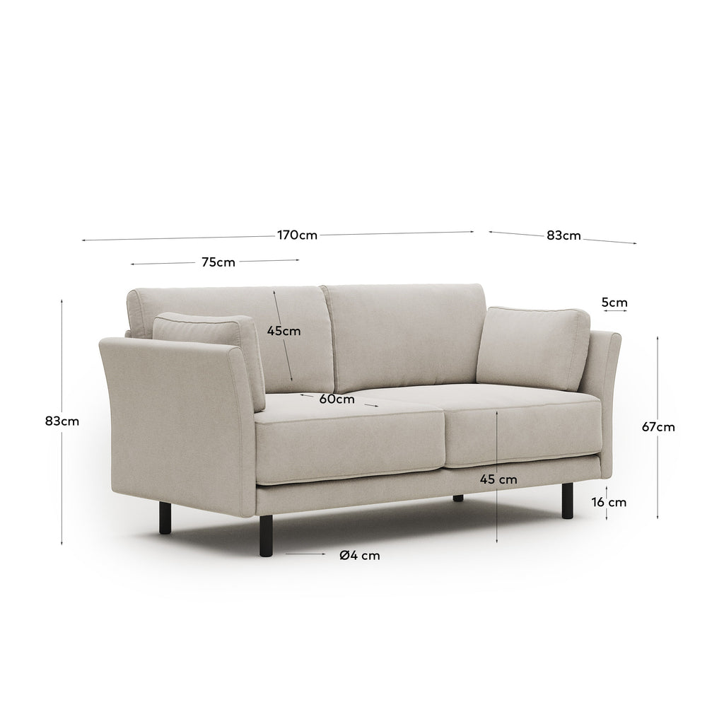 Gilma fire-retardant 2-seater sofa in thick green corduroy with black-finish legs 170cm