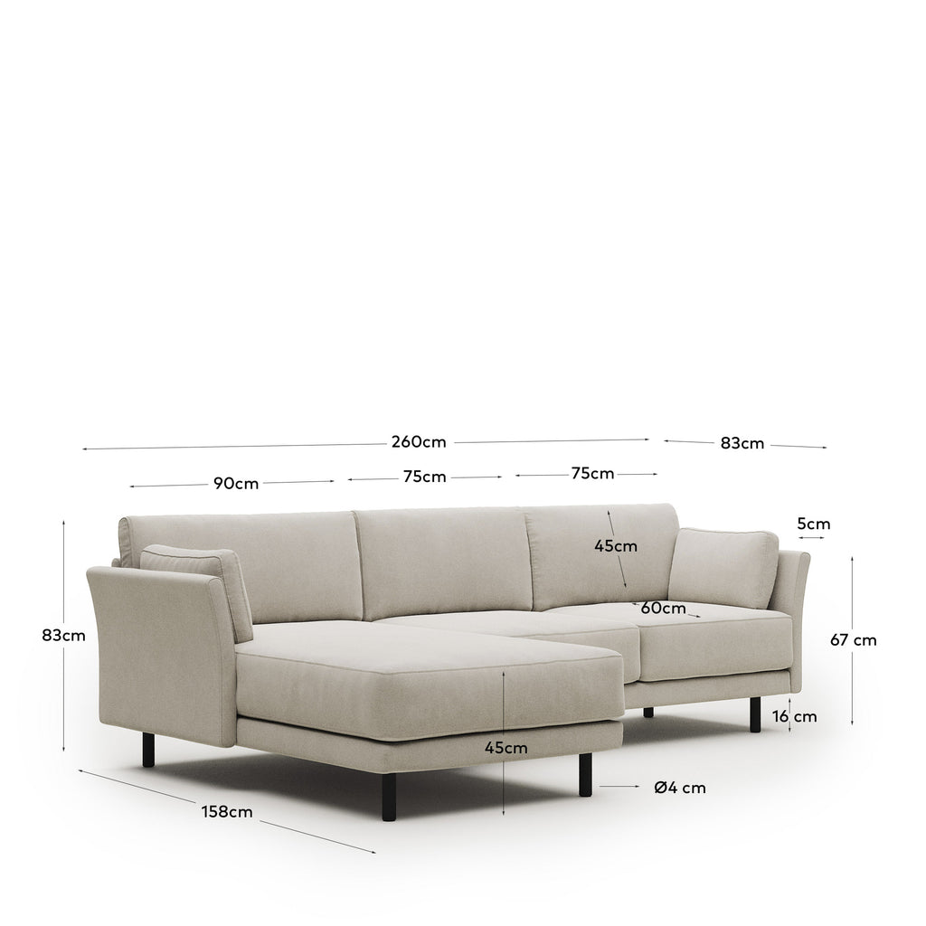 Gilma fire-retardant 3-seater sofa with right/left chaise longue in thick pink corduroy with black-finish legs 260cm