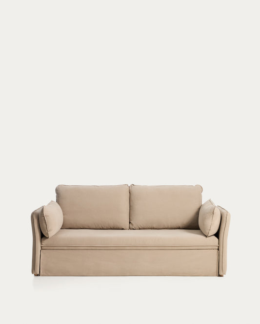 Tanit sofa bed in beige with natural finish solid beech wood legs, 210 cm FSC Mix Credit