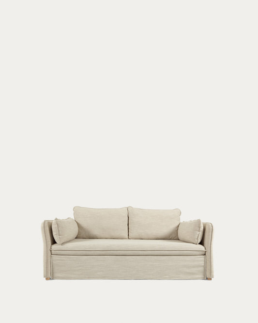 Tanit sofa bed in white with natural finish solid beech wood legs, 210 cm