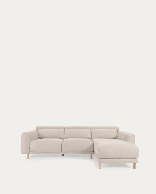 Singa 3 seater sofa with right-hand chaise longue, reclining headrest and extendable seat in white 296 cm