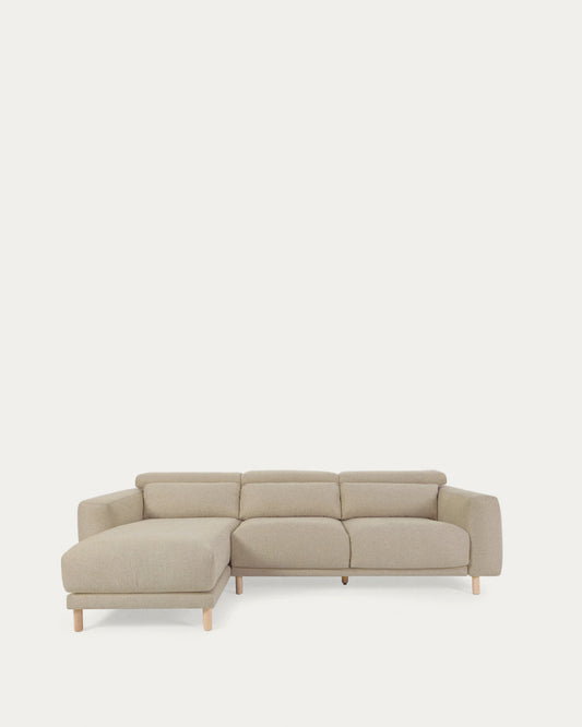 Singa 3 seater sofa with left-hand chaise longue in beige, 296 cm