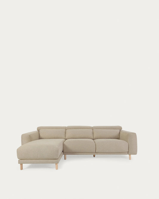 Singa 3 seater sofa with left-hand chaise longue, reclining headrest and extendable seat in beige 296 cm FSC Mix Credit