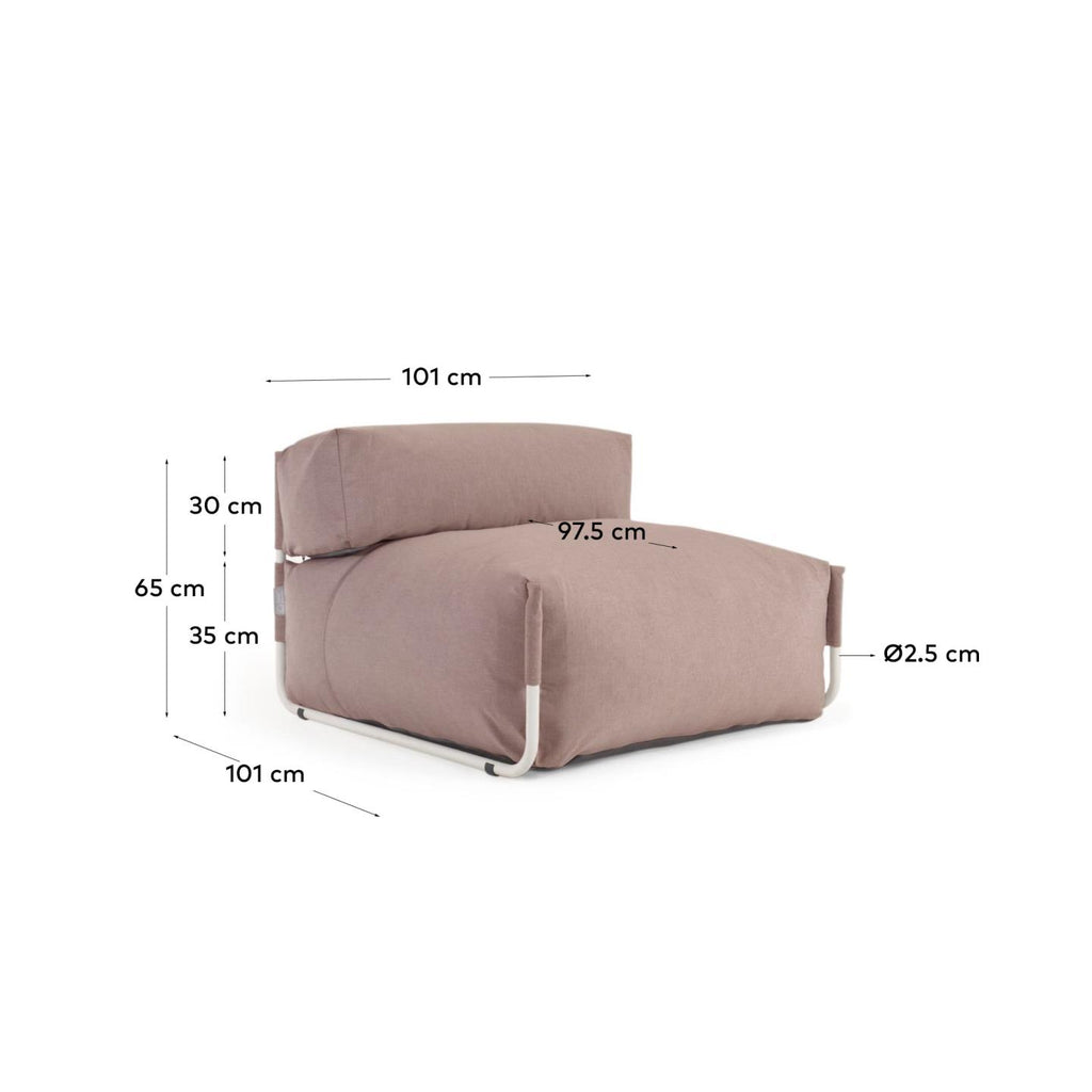Square modular 100% outdoor sofa pouffe w/ backrest, terracotta, white aluminium 101x101cm
