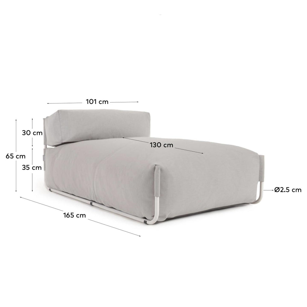 Square chaise longue pouffe with backrest in light grey with white aluminium, 165 x 101 cm