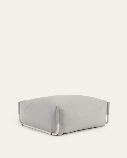 Square modular 100% outdoor sofa pouffe in light grey with white aluminium, 101 x 101 cm