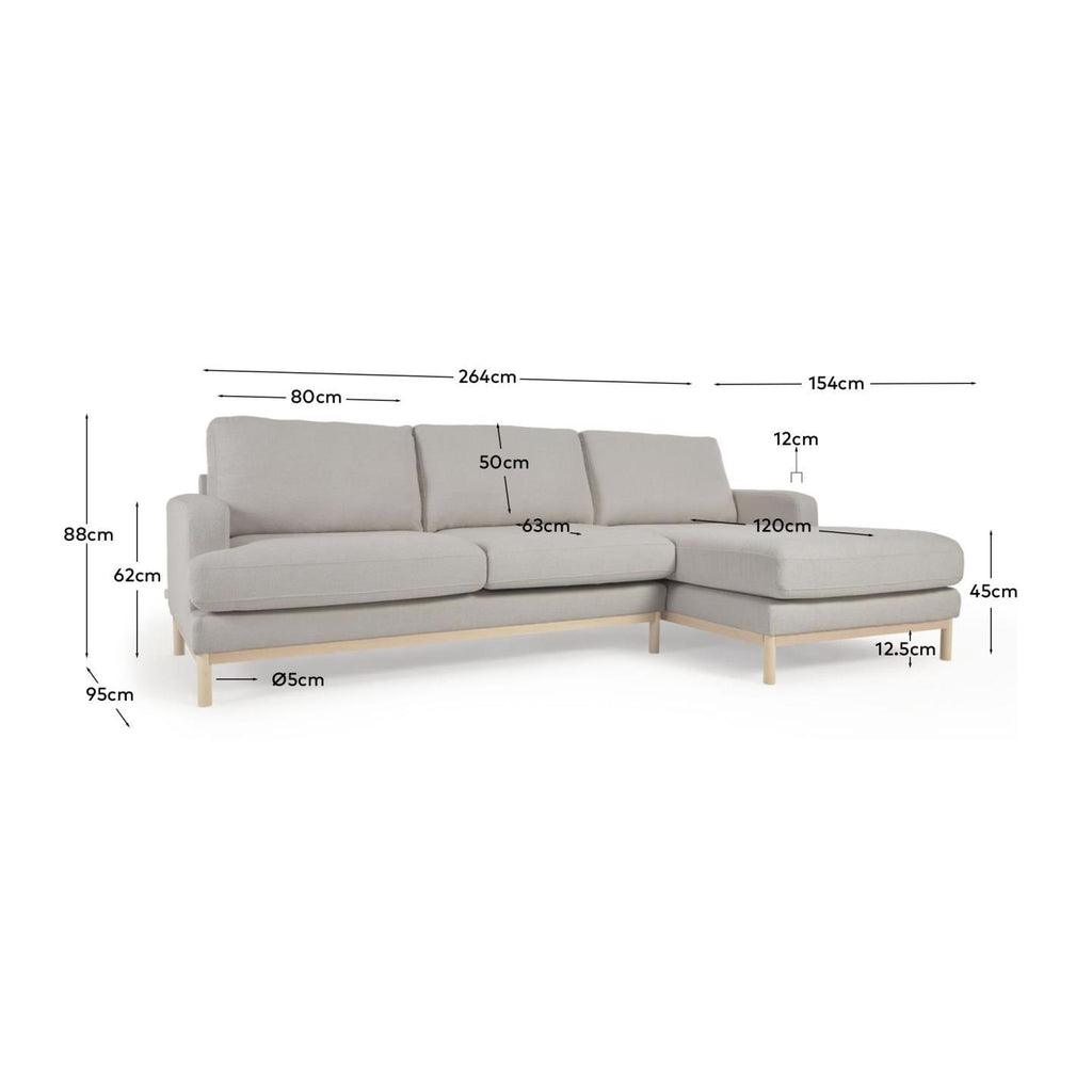 Mihaela 3 seater sofa with right-hand chaise longue in grey micro bouclé, 264 cm FSC Mix Credit
