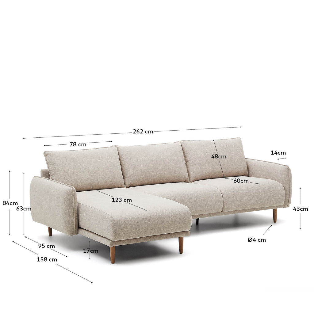 Carlota 3-seater sofa with left / right chaise longue in beige, 262 cm FSC Mix Credit
