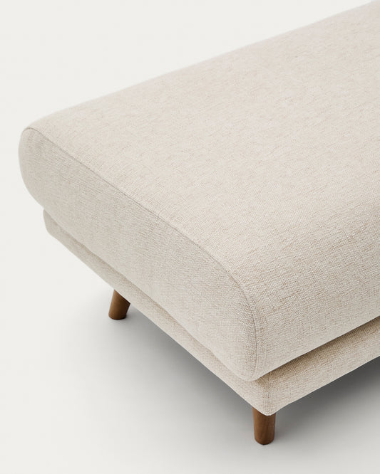 Karin footrest in beige chenille with solid beech wood legs in walnut-tone finish 90 x 70 cm