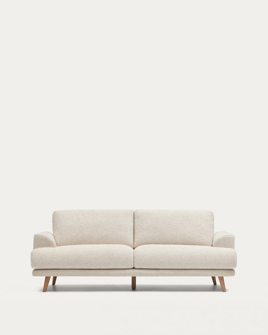 Karin 2 seater sofa in beige with solid beech wood legs, 210 cm