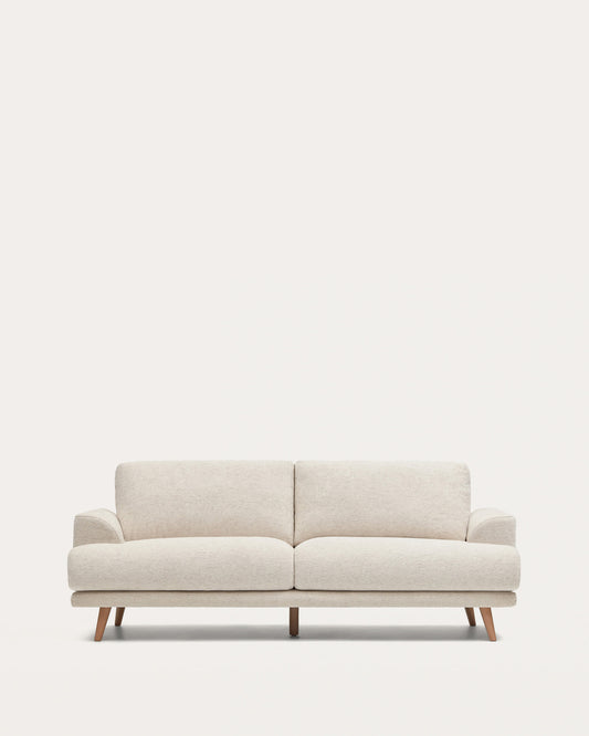 Karin 2 seater sofa in beige with solid beech wood legs, 210 cm