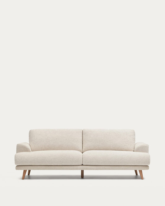 Karin 3 seater sofa in beige with solid beech wood legs, 231 cm