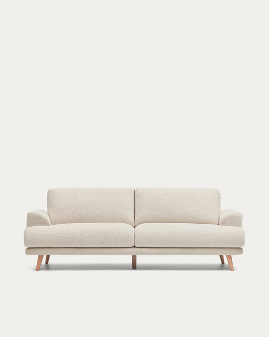 Karin beige 3-seater sofa with solid beech wood legs 228cm