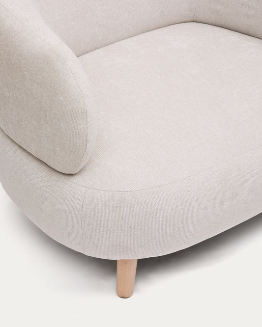 Luisa armchair in chenille pearl with solid beech wood legs 90 cm