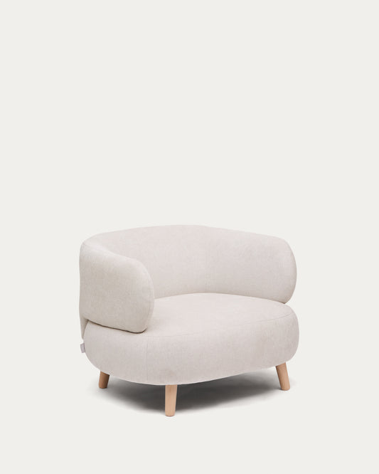 Luisa armchair in chenille pearl with solid beech wood legs 90 cm