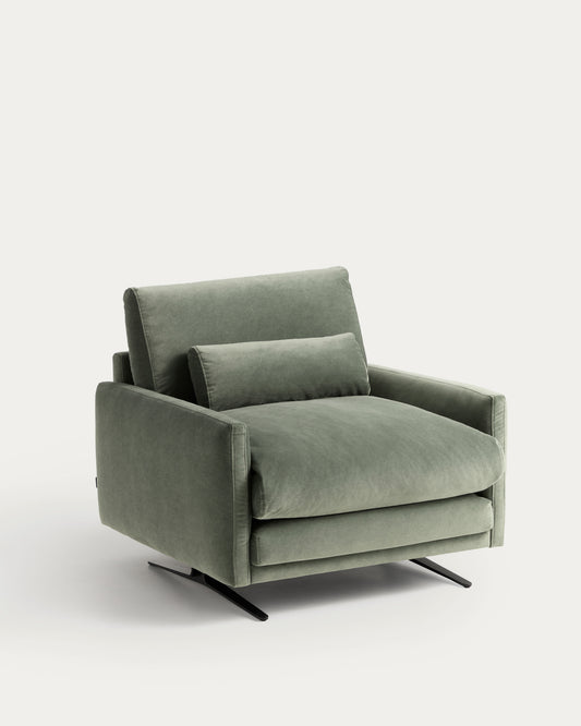 Veliro green velvet armchair with steel legs in black finish FSC Mix Credit