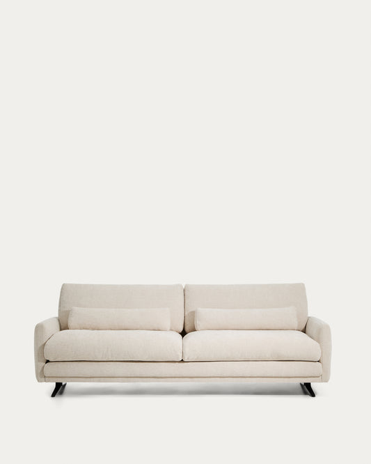 Veliro beige chenille 3-seater sofa with black-finish steel legs 240cm FSC Mix Credit