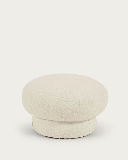 Sarisha round pouffe in white bouclé, Ø 60 cm